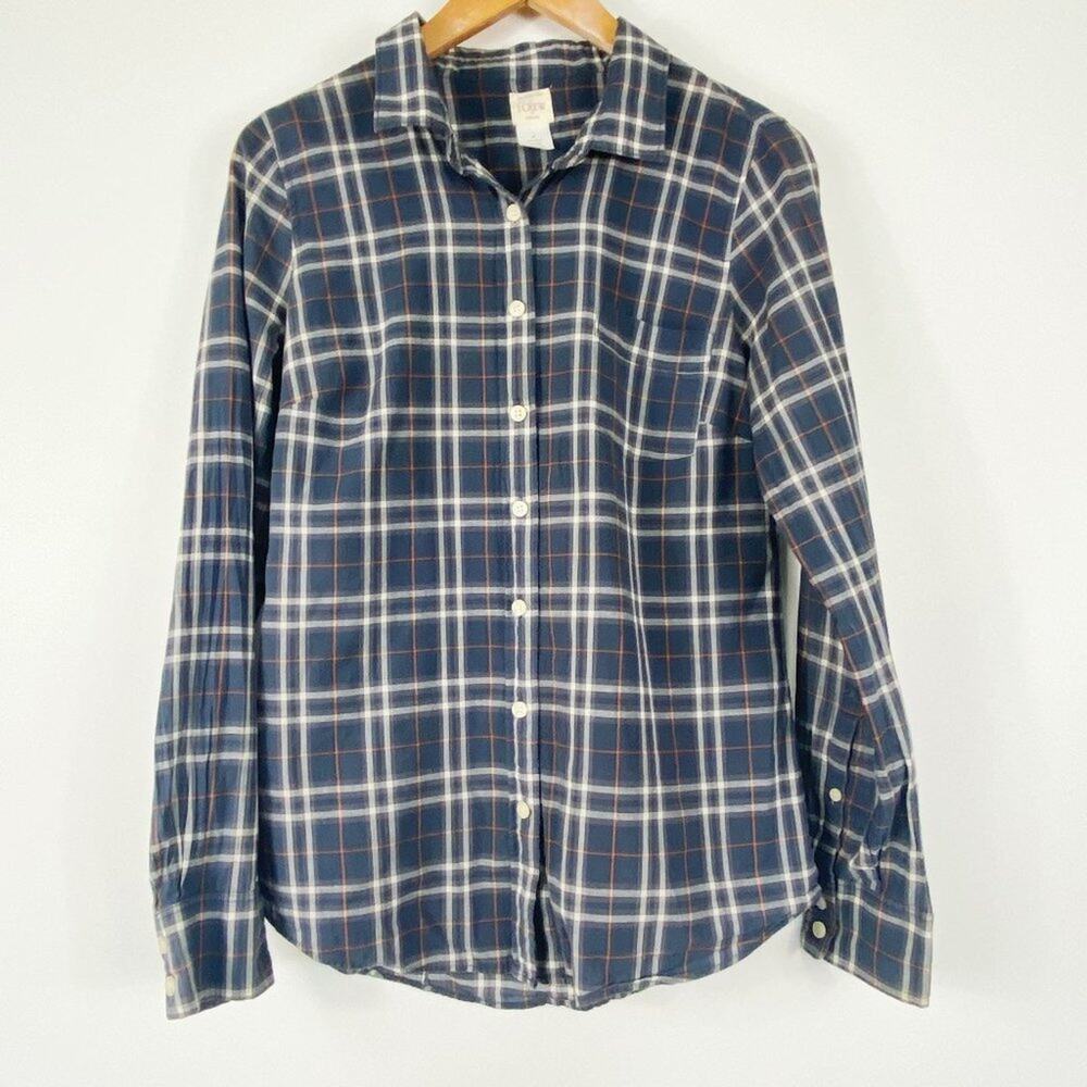 J. Crew Navy Plaid 100% Cotton Soft Perfect Button Down Shirt Womens S